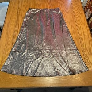 NWT Loft Silver Metallic Midi Skirt- Size Small